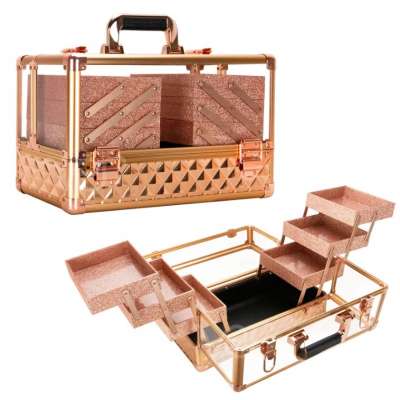 2018 new design pink aluminum beauty case , portable aluminum cosmetic display case for nail beauty,guangdong luggage,KL-MC256