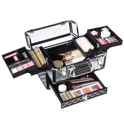 Makeup Train Case Professional Cosmetic Box with Adjustable Dividers