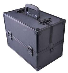 Makeup Cosmetic Aluminum Storage Case Box w Tiers Lockable Jewelry Bag Black