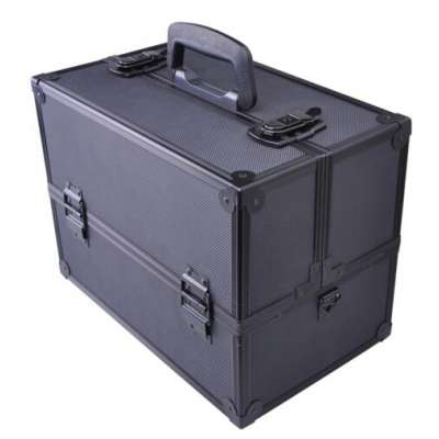 Makeup Cosmetic Aluminum Storage Case Box w Tiers Lockable Jewelry Bag Black